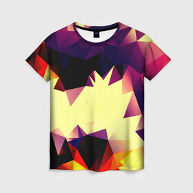 Женская футболка 3D с принтом Polygoni в Курске, 100% полиэфир ( синтетическое хлопкоподобное полотно) | прямой крой, круглый вырез горловины, длина до линии бедер | полигоны | разноцветный | яркий