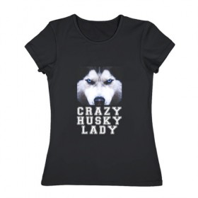 Женская футболка хлопок с принтом Хаски в Курске, 100% хлопок | прямой крой, круглый вырез горловины, длина до линии бедер, слегка спущенное плечо | 