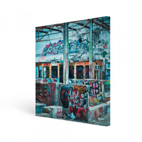 Холст квадратный с принтом Гранж в Курске, 100% ПВХ |  | sity | urban | город | гранж | граффити | текст