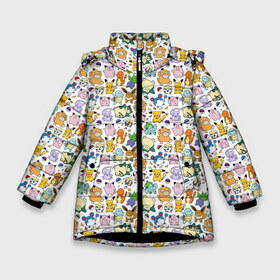 Зимняя куртка для девочек 3D с принтом Pokemon Doodle Big в Курске, ткань верха — 100% полиэстер; подклад — 100% полиэстер, утеплитель — 100% полиэстер. | длина ниже бедра, удлиненная спинка, воротник стойка и отстегивающийся капюшон. Есть боковые карманы с листочкой на кнопках, утяжки по низу изделия и внутренний карман на молнии. 

Предусмотрены светоотражающий принт на спинке, радужный светоотражающий элемент на пуллере молнии и на резинке для утяжки. | pokemon go | бульбозавр | пикачу | покебол | покемон | покемоны | псидак | слоупок | снорлакс | чермандер