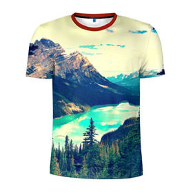 Мужская футболка 3D спортивная с принтом Канада-Альберта в Курске, 100% полиэстер с улучшенными характеристиками | приталенный силуэт, круглая горловина, широкие плечи, сужается к линии бедра | деревья | небо | озеро