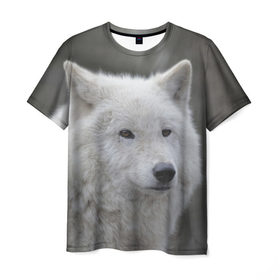 Мужская футболка 3D с принтом Белый волк в Курске, 100% полиэфир | прямой крой, круглый вырез горловины, длина до линии бедер | 