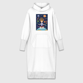 Платье удлиненное хлопок с принтом Йога и гармония в Курске,  |  | Тематика изображения на принте: девушка | единение | звезды | йога | космос | медитация | планета