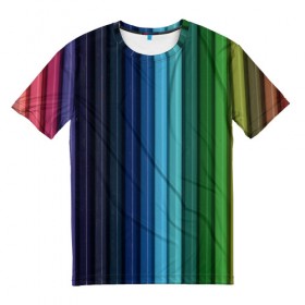 Мужская футболка 3D с принтом Цветные карандаши в Курске, 100% полиэфир | прямой крой, круглый вырез горловины, длина до линии бедер | Тематика изображения на принте: карандаши | краски | полоски | рисование | узоры | цветные