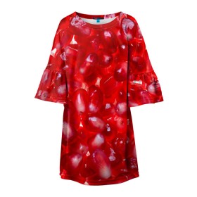 Детское платье 3D с принтом Зерна граната в Курске, 100% полиэстер | прямой силуэт, чуть расширенный к низу. Круглая горловина, на рукавах — воланы | Тематика изображения на принте: гранат | еда | зерна | красный | сладкое | фрукты