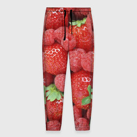 Мужские брюки 3D с принтом Ягоды в Курске, 100% полиэстер | манжеты по низу, эластичный пояс регулируется шнурком, по бокам два кармана без застежек, внутренняя часть кармана из мелкой сетки | десерт | еда | клубника | красный | малина | сладкое | ягоды