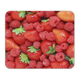 Коврик прямоугольный с принтом Ягоды в Курске, натуральный каучук | размер 230 х 185 мм; запечатка лицевой стороны | десерт | еда | клубника | красный | малина | сладкое | ягоды