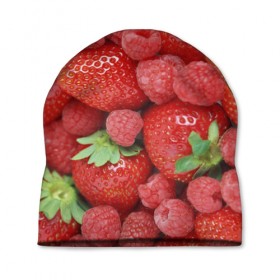 Шапка 3D с принтом Ягоды в Курске, 100% полиэстер | универсальный размер, печать по всей поверхности изделия | Тематика изображения на принте: десерт | еда | клубника | красный | малина | сладкое | ягоды