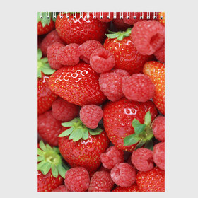 Скетчбук с принтом Ягоды в Курске, 100% бумага
 | 48 листов, плотность листов — 100 г/м2, плотность картонной обложки — 250 г/м2. Листы скреплены сверху удобной пружинной спиралью | десерт | еда | клубника | красный | малина | сладкое | ягоды