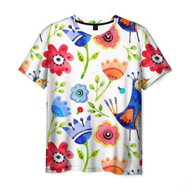 Мужская футболка 3D с принтом цветочный принт в Курске, 100% полиэфир | прямой крой, круглый вырез горловины, длина до линии бедер | 