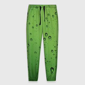 Мужские брюки 3D с принтом Зеленые капли в Курске, 100% полиэстер | манжеты по низу, эластичный пояс регулируется шнурком, по бокам два кармана без застежек, внутренняя часть кармана из мелкой сетки | вода | зеленый | капля