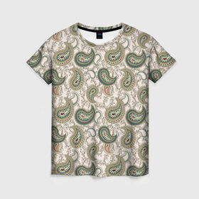 Женская футболка 3D с принтом Нежность в Курске, 100% полиэфир ( синтетическое хлопкоподобное полотно) | прямой крой, круглый вырез горловины, длина до линии бедер | орнамент | паттерн | пейсли | турецкие огурцы