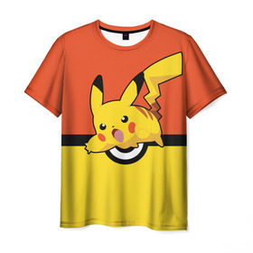 Мужская футболка 3D с принтом Pikachu в Курске, 100% полиэфир | прямой крой, круглый вырез горловины, длина до линии бедер | pokeboll | пикачу | покеболл