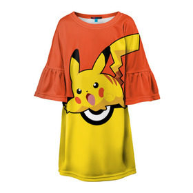 Детское платье 3D с принтом Pikachu в Курске, 100% полиэстер | прямой силуэт, чуть расширенный к низу. Круглая горловина, на рукавах — воланы | pokeboll | пикачу | покеболл