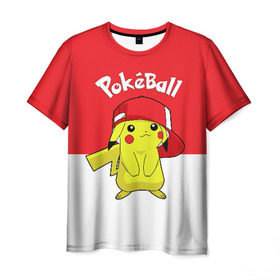Мужская футболка 3D с принтом Pokeball в Курске, 100% полиэфир | прямой крой, круглый вырез горловины, длина до линии бедер | pikachu | pokeboll | pokemon | пикачу | покеболл | покемон