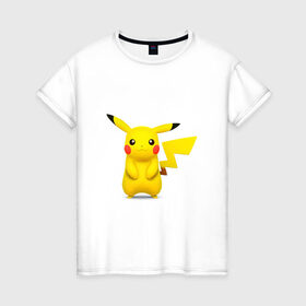 Женская футболка хлопок с принтом Пикачу в Курске, 100% хлопок | прямой крой, круглый вырез горловины, длина до линии бедер, слегка спущенное плечо | pokemon go | пикачу