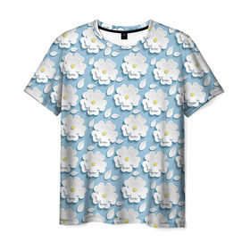 Мужская футболка 3D с принтом Ромашки в Курске, 100% полиэфир | прямой крой, круглый вырез горловины, длина до линии бедер | объёмный | ромашки | трёхмерный | цветы