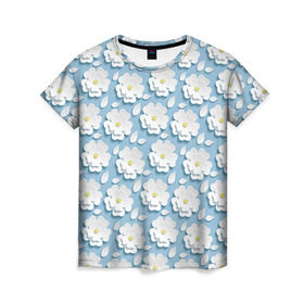 Женская футболка 3D с принтом Ромашки в Курске, 100% полиэфир ( синтетическое хлопкоподобное полотно) | прямой крой, круглый вырез горловины, длина до линии бедер | объёмный | ромашки | трёхмерный | цветы