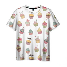 Мужская футболка 3D с принтом Капкейки в Курске, 100% полиэфир | прямой крой, круглый вырез горловины, длина до линии бедер | вкусный | капкейк | капкэйк | кекс | маффин | пирожное