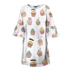 Детское платье 3D с принтом Капкейки в Курске, 100% полиэстер | прямой силуэт, чуть расширенный к низу. Круглая горловина, на рукавах — воланы | вкусный | капкейк | капкэйк | кекс | маффин | пирожное