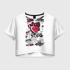 Женская футболка 3D укороченная с принтом Рок сердца 4 в Курске, 100% полиэстер | круглая горловина, длина футболки до линии талии, рукава с отворотами | heart | tattoo | разбитое | сердечко | сердце | тату | татушка