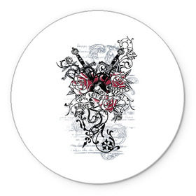 Коврик круглый с принтом Рок сердца 5 в Курске, резина и полиэстер | круглая форма, изображение наносится на всю лицевую часть | heart | tattoo | разбитое | сердечко | сердце | тату | татушка