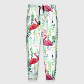 Мужские брюки 3D с принтом Цветы и бабочки 2 в Курске, 100% полиэстер | манжеты по низу, эластичный пояс регулируется шнурком, по бокам два кармана без застежек, внутренняя часть кармана из мелкой сетки | Тематика изображения на принте: растения | фламинго