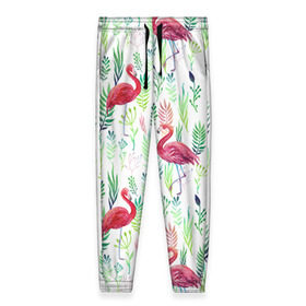 Женские брюки 3D с принтом Цветы и бабочки 2 в Курске, полиэстер 100% | прямой крой, два кармана без застежек по бокам, с мягкой трикотажной резинкой на поясе и по низу штанин. В поясе для дополнительного комфорта — широкие завязки | растения | фламинго