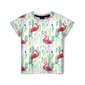 Детская футболка 3D с принтом Цветы и бабочки 2 в Курске, 100% гипоаллергенный полиэфир | прямой крой, круглый вырез горловины, длина до линии бедер, чуть спущенное плечо, ткань немного тянется | растения | фламинго