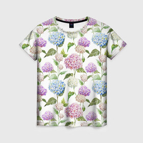 Женская футболка 3D с принтом Цветы и бабочки 4 в Курске, 100% полиэфир ( синтетическое хлопкоподобное полотно) | прямой крой, круглый вырез горловины, длина до линии бедер | акварель | нежный | паттерн | цветочек | цветочный