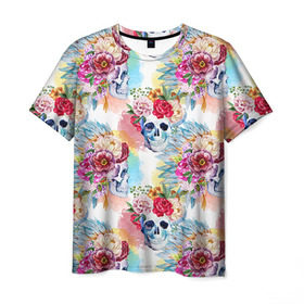 Мужская футболка 3D с принтом Цветы и бабочки 5 в Курске, 100% полиэфир | прямой крой, круглый вырез горловины, длина до линии бедер | акварель | нежный | паттерн | цветочек | цветочный