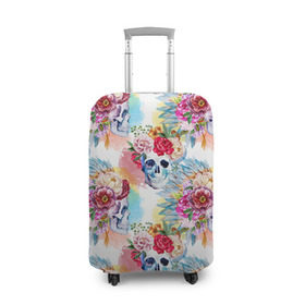 Чехол для чемодана 3D с принтом Цветы и бабочки 5 в Курске, 86% полиэфир, 14% спандекс | двустороннее нанесение принта, прорези для ручек и колес | акварель | нежный | паттерн | цветочек | цветочный