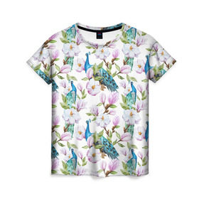 Женская футболка 3D с принтом Цветы и бабочки 6 в Курске, 100% полиэфир ( синтетическое хлопкоподобное полотно) | прямой крой, круглый вырез горловины, длина до линии бедер | акварель | нежный | паттерн | цветочек | цветочный