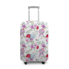 Чехол для чемодана 3D с принтом Цветы и бабочки 8 в Курске, 86% полиэфир, 14% спандекс | двустороннее нанесение принта, прорези для ручек и колес | акварель | бабочка | нежный | рисунок | роза | сирень | цветочек | цветочный | цветы