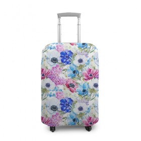 Чехол для чемодана 3D с принтом Цветы и бабочки 9 в Курске, 86% полиэфир, 14% спандекс | двустороннее нанесение принта, прорези для ручек и колес | акварель | нежный | паттерн | цветочек | цветочный