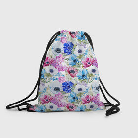 Рюкзак-мешок 3D с принтом Цветы и бабочки 9 в Курске, 100% полиэстер | плотность ткани — 200 г/м2, размер — 35 х 45 см; лямки — толстые шнурки, застежка на шнуровке, без карманов и подкладки | акварель | нежный | паттерн | цветочек | цветочный