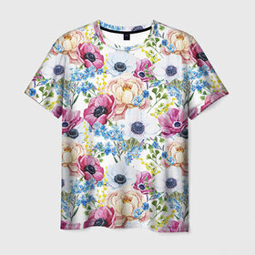 Мужская футболка 3D с принтом Цветы и бабочки 10 в Курске, 100% полиэфир | прямой крой, круглый вырез горловины, длина до линии бедер | маки | паттерн