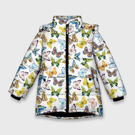 Зимняя куртка для девочек 3D с принтом Цветы и бабочки 11 в Курске, ткань верха — 100% полиэстер; подклад — 100% полиэстер, утеплитель — 100% полиэстер. | длина ниже бедра, удлиненная спинка, воротник стойка и отстегивающийся капюшон. Есть боковые карманы с листочкой на кнопках, утяжки по низу изделия и внутренний карман на молнии. 

Предусмотрены светоотражающий принт на спинке, радужный светоотражающий элемент на пуллере молнии и на резинке для утяжки. | Тематика изображения на принте: акварель | бабочка | нежный | рисунок | роза | сирень | цветочек | цветочный | цветы