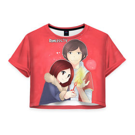 Женская футболка 3D укороченная с принтом RimLess NV в Курске, 100% полиэстер | круглая горловина, длина футболки до линии талии, рукава с отворотами | 