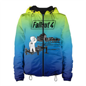 Женская куртка 3D с принтом Волт-бой Fallout 4 в Курске, ткань верха — 100% полиэстер, подклад — флис | прямой крой, подол и капюшон оформлены резинкой с фиксаторами, два кармана без застежек по бокам, один большой потайной карман на груди. Карман на груди застегивается на липучку | fallout 4 | vault boy | волт бой | фаллаут