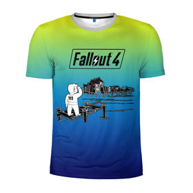 Мужская футболка 3D спортивная с принтом Волт-бой Fallout 4 в Курске, 100% полиэстер с улучшенными характеристиками | приталенный силуэт, круглая горловина, широкие плечи, сужается к линии бедра | Тематика изображения на принте: fallout 4 | vault boy | волт бой | фаллаут