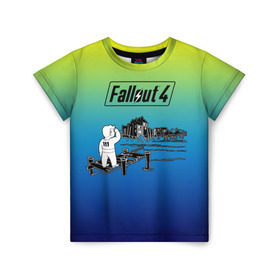 Детская футболка 3D с принтом Волт-бой Fallout 4 в Курске, 100% гипоаллергенный полиэфир | прямой крой, круглый вырез горловины, длина до линии бедер, чуть спущенное плечо, ткань немного тянется | Тематика изображения на принте: fallout 4 | vault boy | волт бой | фаллаут
