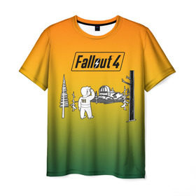 Мужская футболка 3D с принтом Волт-бой 111 Fallout 4 в Курске, 100% полиэфир | прямой крой, круглый вырез горловины, длина до линии бедер | fallout 4 | vault boy | волт бой | фаллаут