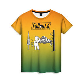 Женская футболка 3D с принтом Волт-бой 111 Fallout 4 в Курске, 100% полиэфир ( синтетическое хлопкоподобное полотно) | прямой крой, круглый вырез горловины, длина до линии бедер | fallout 4 | vault boy | волт бой | фаллаут