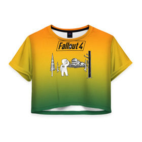 Женская футболка 3D укороченная с принтом Волт-бой 111 Fallout 4 в Курске, 100% полиэстер | круглая горловина, длина футболки до линии талии, рукава с отворотами | fallout 4 | vault boy | волт бой | фаллаут