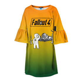 Детское платье 3D с принтом Волт-бой 111 Fallout 4 в Курске, 100% полиэстер | прямой силуэт, чуть расширенный к низу. Круглая горловина, на рукавах — воланы | fallout 4 | vault boy | волт бой | фаллаут