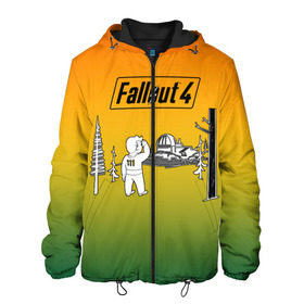 Мужская куртка 3D с принтом Волт-бой 111 Fallout 4 в Курске, ткань верха — 100% полиэстер, подклад — флис | прямой крой, подол и капюшон оформлены резинкой с фиксаторами, два кармана без застежек по бокам, один большой потайной карман на груди. Карман на груди застегивается на липучку | Тематика изображения на принте: fallout 4 | vault boy | волт бой | фаллаут