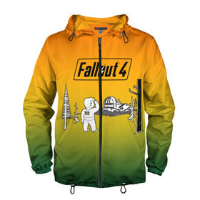 Мужская ветровка 3D с принтом Волт-бой 111 Fallout 4 в Курске, 100% полиэстер | подол и капюшон оформлены резинкой с фиксаторами, два кармана без застежек по бокам, один потайной карман на груди | Тематика изображения на принте: fallout 4 | vault boy | волт бой | фаллаут