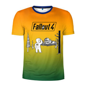 Мужская футболка 3D спортивная с принтом Волт-бой 111 Fallout 4 в Курске, 100% полиэстер с улучшенными характеристиками | приталенный силуэт, круглая горловина, широкие плечи, сужается к линии бедра | Тематика изображения на принте: fallout 4 | vault boy | волт бой | фаллаут