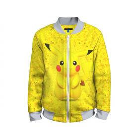 Детский бомбер 3D с принтом Pikachu в Курске, 100% полиэстер | застегивается на молнию, по бокам два кармана без застежек, мягкие манжеты, по низу бомбера и на воротнике — эластичная резинка | pikachu | pokeboll | pokemon | пикачу | покеболл | покемон